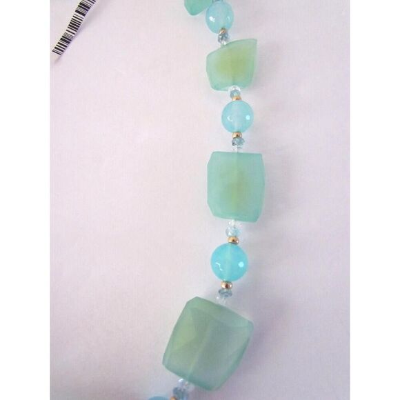 ZOE B. Necklace 14k Gold Natural Aqua Chalcedony Stones Statement Peice WOW! - Picture 4 of 16